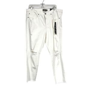 Torrid White High Rise Straight Leg Jeans Womens 14 Distressed Raw Hem Denim